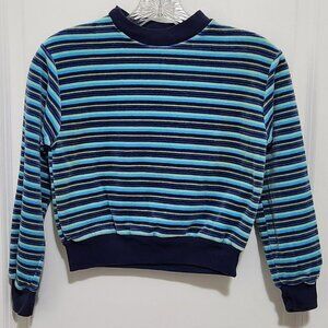 Vtg Cesare Collection Boys 10 Velour Blue Striped Sweatshirt Runs Mall See Meas.